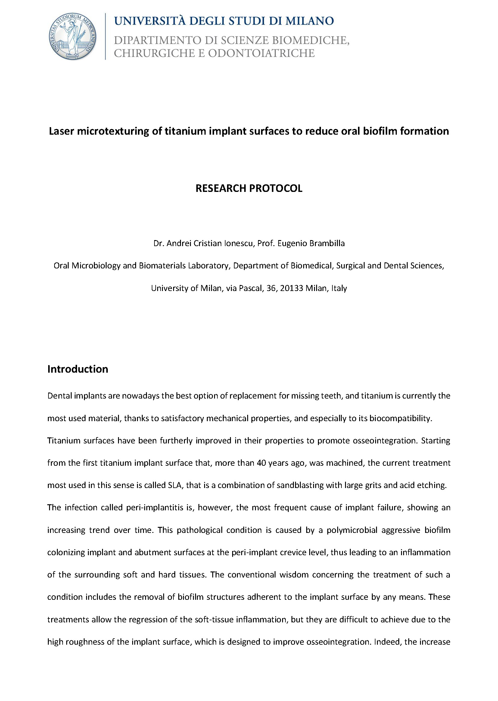 Laser microtexturing of titanium implant surfaces to reduce oral biofilm formation